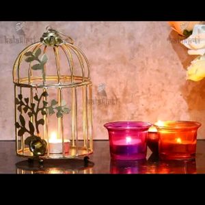 Gold Metal Round Shap Oval Design Tea Light Holder