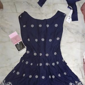 Floral Embroidery Navy Vintage Dress