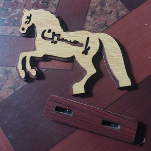 "Yaa Hussain"  Carving On Wood Running Horse