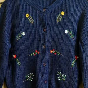 Dark Blue Embroidery Work Cardigan Size-38