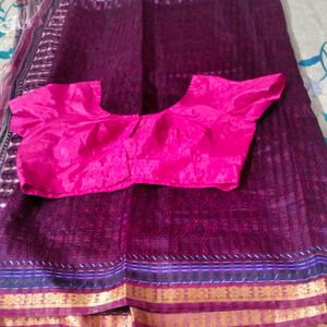 Purple Silk Saree With 36 Blouse.