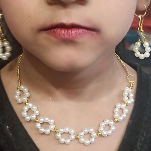 Pearl Jewellery Necklace, Earrings And Braslet