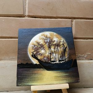 Mini Midnight Seascape Painting With Stand