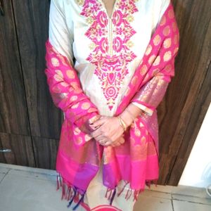 Chanderi Cotton Stitched Kurta With Embroidery