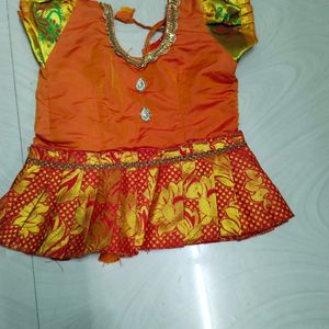 Orange Colour Banarasi Silk Baby Girl Pattu Padava