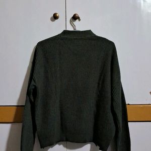 Army Green Dropped Shoulders Sweater