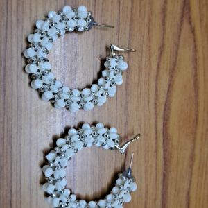 White With Silver Beaded Earings