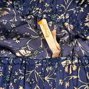 Women Elegant Blue Floral Roman Column Trouser