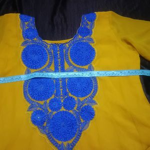 Yellow Blue Anarkali Suit