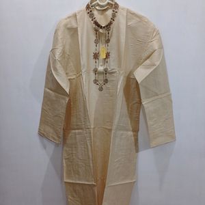 Long Jacket Kurta Chudidar Set (Cream)