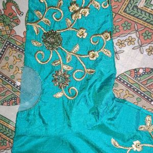 Boat Neck Lightly Embroided Gown With Dupatta