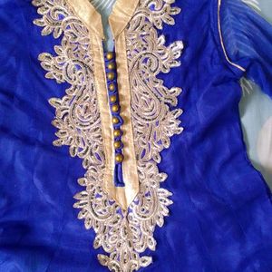 Blue Anarkali Kurti With Coller Neck And Heavy Emb