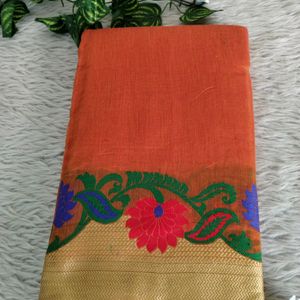 Orange  Chanderi Cotton Saree (Women)