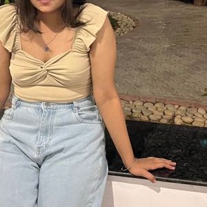 Cider Beige Sweetheart Knot Crop Top