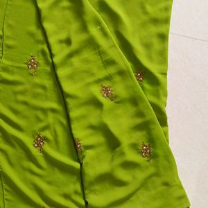 Elegant Green Saree With Hand Embroidery