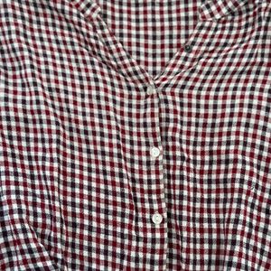 Checked Shirt With Notched Round Neck