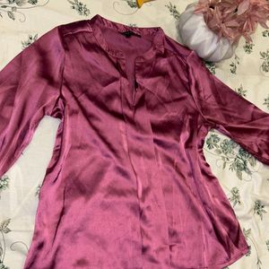 PINK SNATCHED WAIST SATIN TOP FOR WOMEN