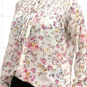 White Flowery High Neck Top