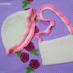 Crochet Handmade Sling Bag+Bucket Hat