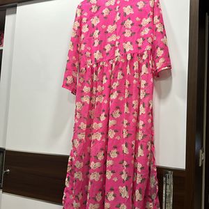 Floral A Line Nyra Cut Georgette Pink Kurta