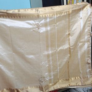 Cotton Silk Saree Cream and Gold