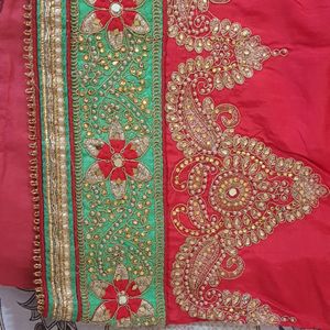 Green And Red Color Saree