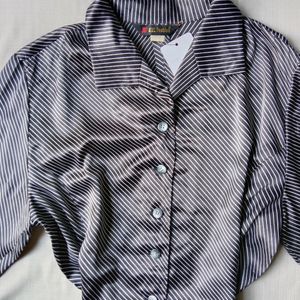 New Premium Korean Black Stripped Silk Shirt