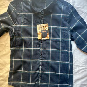 Navy Blue Check Shirt for Men - Size M