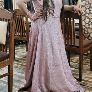 Party Wear Gown Gilter Peach