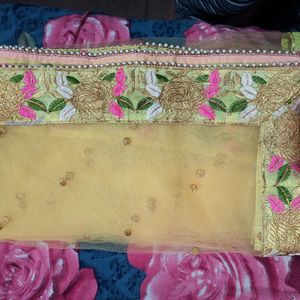 Sequin Yellow Pallazo Semi Stitched Suit