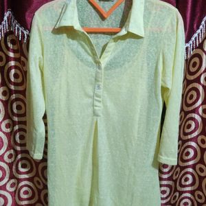 Yellow Shirt Collar Top With Camisole