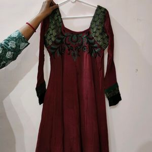 Anarkali Pure Crepe Kurta With Green Embroidery