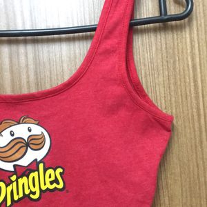 Pringles Print Red Sleeveless Tank Crop For Women