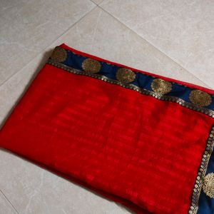 Elegant Red & Blue Border Saree