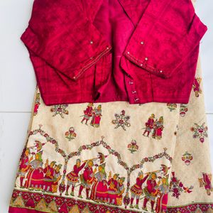 Beige And Maroon Kantha Stitched Worked Saree