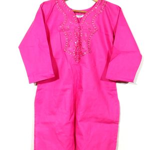 Rose Pink Embroidery Printed Kurti (Women)