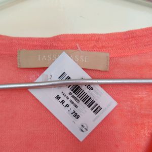 Peach Crop Top With Sequence Pocket