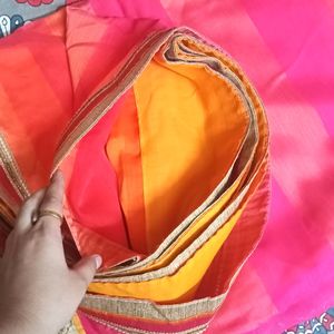 Rose Pink And Orange Saree Without Blouse