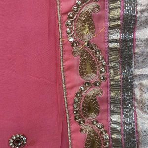 Pink Peach Saree With Heavy Border