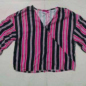 Women Striped Wrap Top