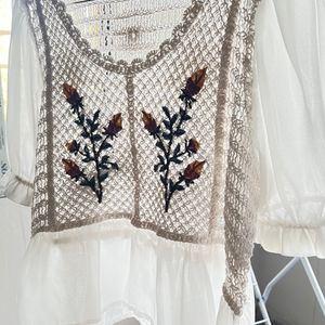 Crochet Embroidered Cottagecore Korean Top