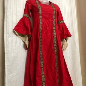 Red Long Sleeve Round Dress