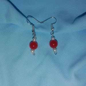 red bead with pearls earrings.