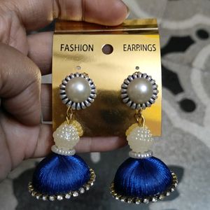 White And Blue Pearl Earrings