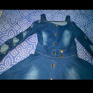 Girls Denim Dress Bow Design