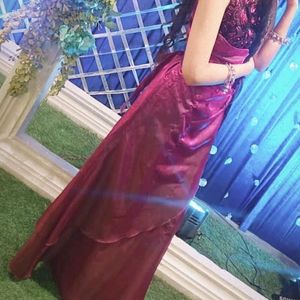 dark Pink Gown Cut Sleeve