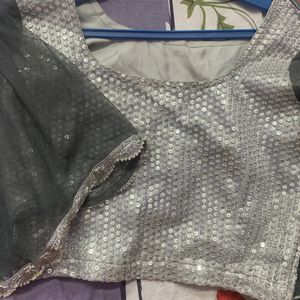 Self Stiched Grey Party Lehnga Choli With Dupatta