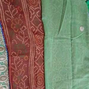 Green nd Red Chunri Print Saree