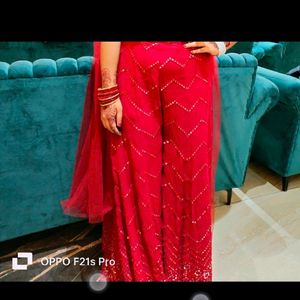 Maroon Colour Plazoo With Crop Top And Dupatta