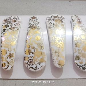 Beautiful Golden & White Hairclip Pair